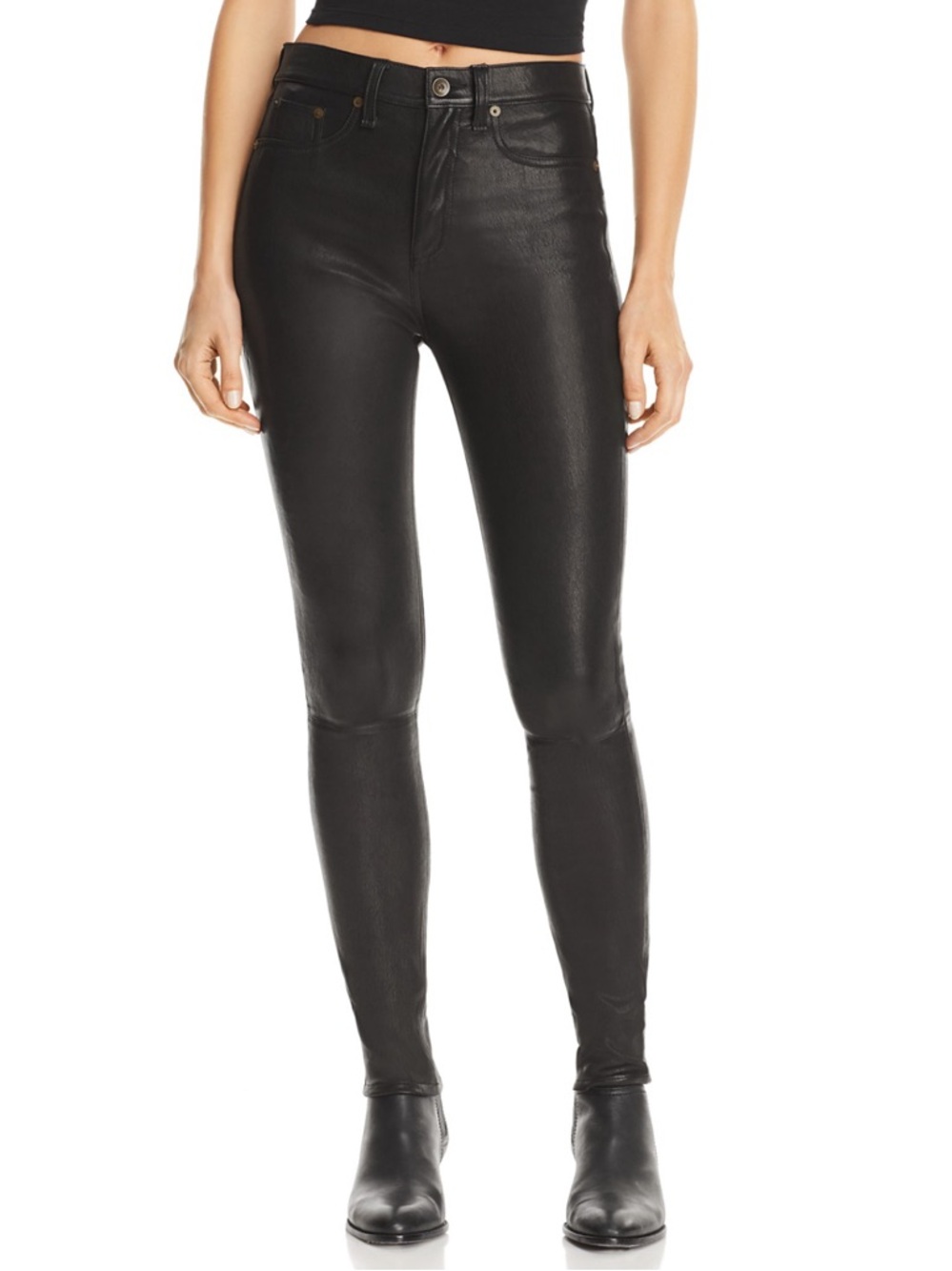 Rag & Bone 100% Leather Black High Rise Skinny Pant Size 25